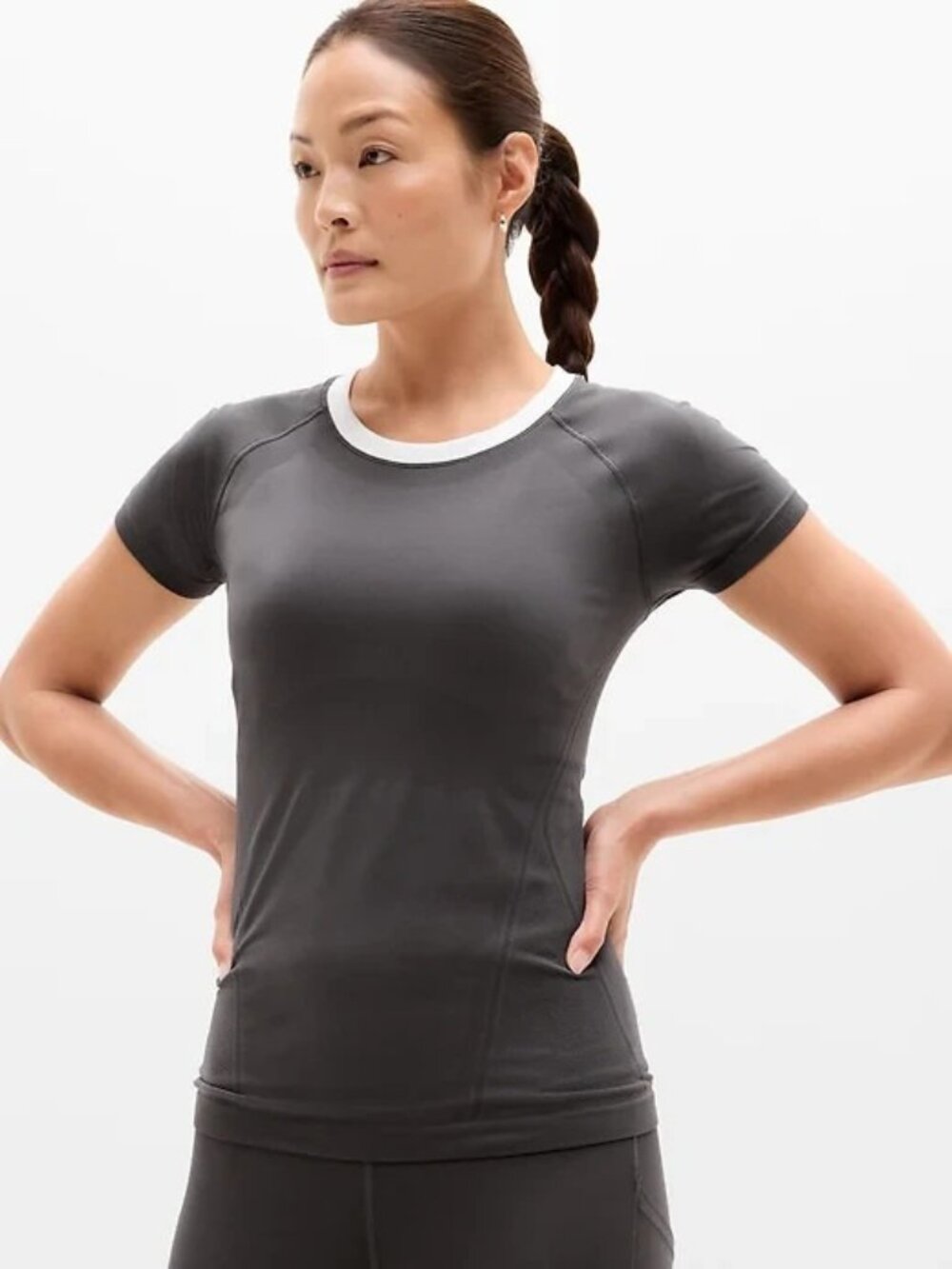 New Athleta S Momentum Seamless Tee Shadow Grey/White Small